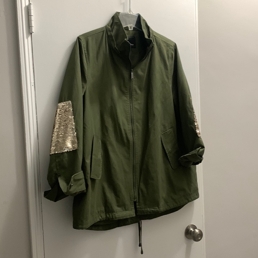 Sam Edelman Green Sequin Elbow Patch Jacket With … - image 1